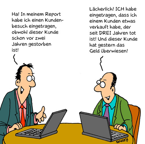 Cartoon: Besuchsreport (medium) by Karsten Schley tagged arbeit,wirtschaft,geld,verkäufer,verkaufen,gesellschaft,arbeit,wirtschaft,verkäufer,verkaufen,gesellschaft,geld,job,finanzen,verkauf,handel,kunden,call center,call,center,kundenberatung,kundenberater