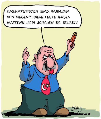 Cartoon: Bewaffnet und gefährlich!! (medium) by Karsten Schley tagged türkei,pressefreiheit,karikaturen,politik,erdogan,medien,journalismus,karikaturisten,musa,kart,türkei,pressefreiheit,karikaturen,politik,erdogan,medien,journalismus,karikaturisten,musa,kart
