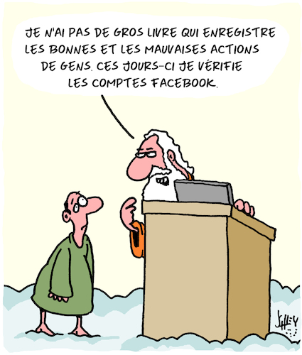 Cartoon: Bien et Mal (medium) by Karsten Schley tagged religion,saint,pierre,bien,mal,peches,technologie,internet,ordinateurs,facebook,religion,saint,pierre,bien,mal,peches,technologie,internet,ordinateurs,facebook