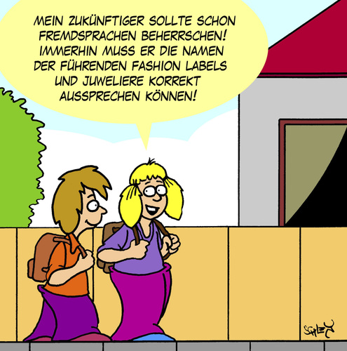 Cartoon: Bildung (medium) by Karsten Schley tagged bildung,schule,schüler,jungs,mädchen,ehe,mode,schmuck,konsum,shopping,schule,bildung,schüler,jungs,mädchen,ehe,mode,schmuck,konsum,shopping