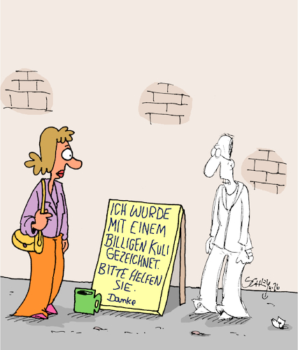 Cartoon: Billig (medium) by Karsten Schley tagged billig,armut,unterstützung,spenden,cartoons,zeichnungen,herkunft,status,gesellschaft,billig,armut,unterstützung,spenden,cartoons,zeichnungen,herkunft,status,gesellschaft