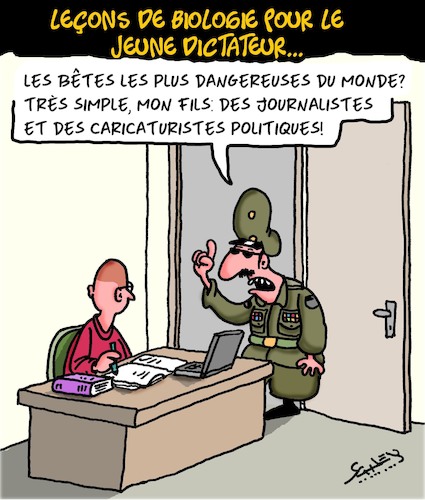 Cartoon: Biologie (medium) by Karsten Schley tagged dictateurs,politique,democratie,medias,caricaturistes,journalistes,dictateurs,politique,democratie,medias,caricaturistes,journalistes