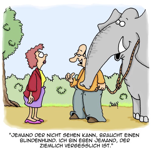 Cartoon: Blindenhund (medium) by Karsten Schley tagged gesundheit,tiere,blindenhunde,elefanten,natur,vergesslichkeit,gesundheit,tiere,blindenhunde,elefanten,natur,vergesslichkeit