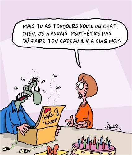 Cartoon: Bon anniversaire ! (medium) by Karsten Schley tagged amour,famille,anniversaire,mariage,presents,animaux,chats,amour,famille,anniversaire,mariage,presents,animaux,chats