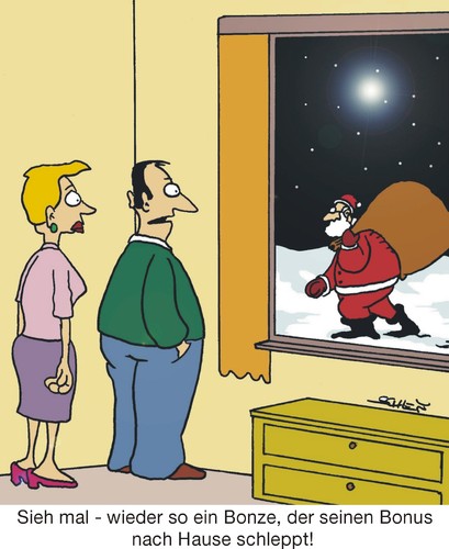 Cartoon: Bonus (medium) by Karsten Schley tagged weihnachten,wirtschaft,krise,rezession,bonus