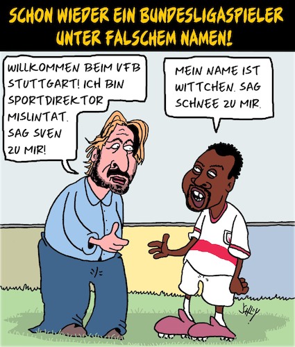 Cartoon: Bundesligaspieler mit Fake-Namen (medium) by Karsten Schley tagged bundesliga,profifußball,fußballspieler,immigration,fakenamen,politik,gesellschaft,deutschland,bundesliga,profifußball,fußballspieler,immigration,fakenamen,politik,gesellschaft,deutschland