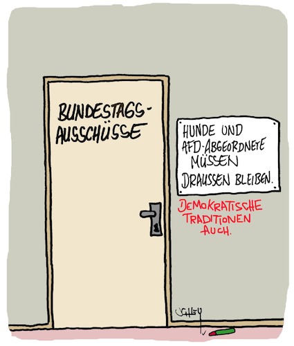 Cartoon: Bundestagsausschüsse (medium) by Karsten Schley tagged bundestagsausschüsse,wahlen,demokratie,afd,spd,cdu,grüne,ausgrenzung,politik,traditionen,deutschland,bundestagsausschüsse,wahlen,demokratie,afd,spd,cdu,grüne,ausgrenzung,politik,traditionen,deutschland