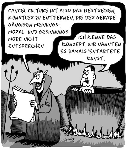 Cartoon: Cancel Culture (medium) by Karsten Schley tagged kunst,kultur,moral,ausgrenzung,politik,mode,gesinnung,meinungsfreiheit,faschismus,gesellschaft,medien,kunst,kultur,moral,ausgrenzung,politik,mode,gesinnung,meinungsfreiheit,faschismus,gesellschaft,medien