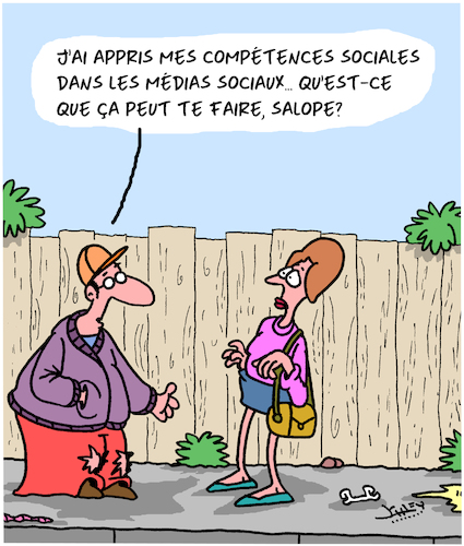 Cartoon: Competences (medium) by Karsten Schley tagged medias,sociaux,manieres,hommes,femmes,youtube,facebook,medias,sociaux,manieres,hommes,femmes,youtube,facebook