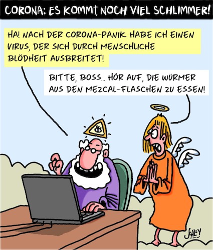 Cartoon: Corona -  immer schlimmer (medium) by Karsten Schley tagged corona,panik,medien,gesundheit,pandemie,medizin,politik,corona,panik,medien,gesundheit,pandemie,medizin,politik