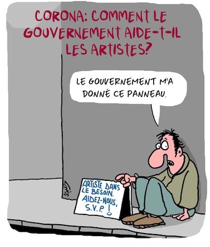 Cartoon: Corona et les Artistes (medium) by Karsten Schley tagged corona,artistes,gouvenement,politique,aide,argent,assistance,societe,corona,artistes,gouvenement,politique,aide,argent,assistance,societe