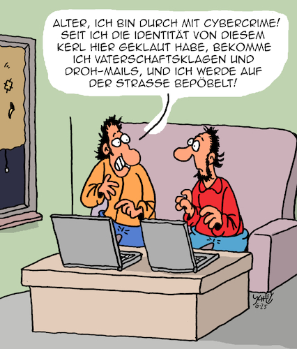 Cartoon: Cybercrime (medium) by Karsten Schley tagged cybercrime,kriminalität,internet,computer,identitätsdiebstahl,verbrechen,justiz,gesetze,medien,technik,gesellschaft,cybercrime,kriminalität,internet,computer,identitätsdiebstahl,verbrechen,justiz,gesetze,medien,technik,gesellschaft