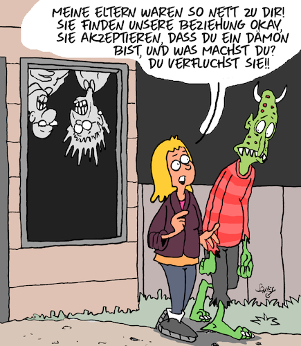 Cartoon: Dämonisch (medium) by Karsten Schley tagged eltern,töchter,beziehungen,freunde,liebe,mythen,legenden,verwünschungen,horror,filme,bücher,comics,medien,gesellschaft,eltern,töchter,beziehungen,freunde,liebe,mythen,legenden,verwünschungen,horror,filme,bücher,comics,medien,gesellschaft