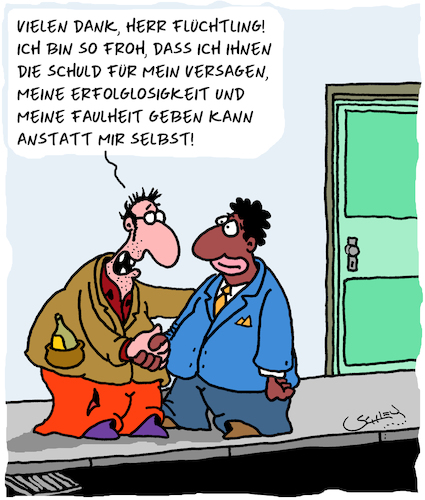 Cartoon: Danke!! (medium) by Karsten Schley tagged asylbewerber,gesellschaft,deutschland,neidgesellschaft,europa,soziales,rassismus,faschismus,neonzis,rechtsextremismus,politik,asylbewerber,gesellschaft,deutschland,neidgesellschaft,europa,soziales,rassismus,faschismus,neonzis,rechtsextremismus,politik