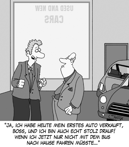 Cartoon: Das erste Mal... (medium) by Karsten Schley tagged verkaufen,verkäufer,autos,autoverkäufer,umsatz,wirtschaft,business,geld,handel,vertrieb,verkaufen,verkäufer,autos,autoverkäufer,umsatz,wirtschaft,business,geld,handel,vertrieb