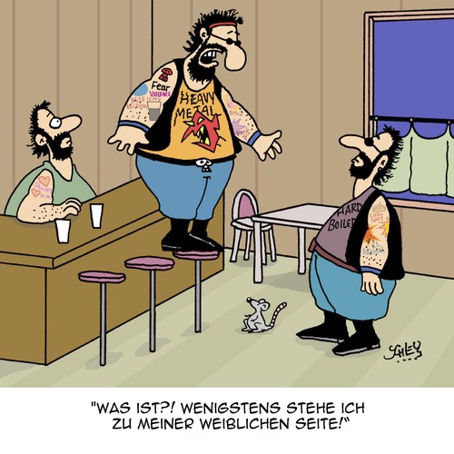 Cartoon: DAS ist ein MANN! (medium) by Karsten Schley tagged männer,weiblich,rocker,männlichkeit,kneipen,biker,alkohol,bier,psychologie,männer,weiblich,rocker,männlichkeit,kneipen,biker,alkohol,bier,psychologie