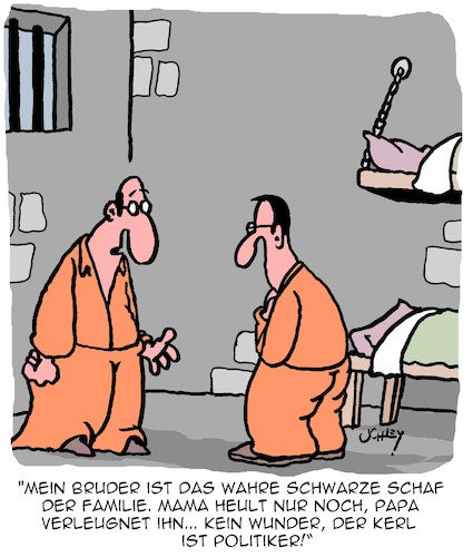 Cartoon: Das schwarze Schaf (medium) by Karsten Schley tagged familie,geschwister,scham,gefängnisse,justiz,verbrechen,soziales,politiker,medien,gesellschaft,familie,geschwister,scham,gefängnisse,justiz,verbrechen,soziales,politiker,medien,gesellschaft