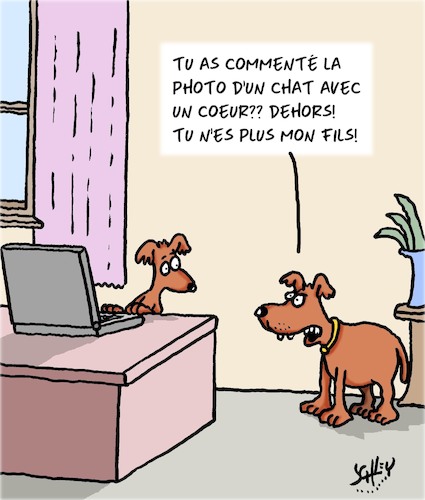 Cartoon: Dehors! (medium) by Karsten Schley tagged enfants,famille,parents,technologie,internet,chiens,chats,enfants,famille,parents,technologie,internet,chiens,chats