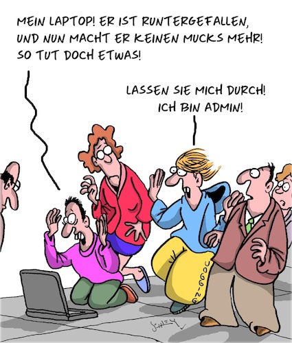 Cartoon: Der Admin macht das! (medium) by Karsten Schley tagged computer,technik,admins,internet,it,experten,kommunikation,gesellschaft,computer,technik,admins,internet,it,experten,kommunikation,gesellschaft