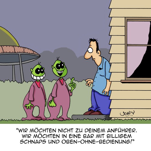 Cartoon: Der Anführer (medium) by Karsten Schley tagged aliens,weltraum,science,fiction,politik,tourismus,reisen,alkohols,bars,pubs,aliens,weltraum,science,fiction,politik,tourismus,reisen,alkohols,bars,pubs