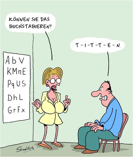 Cartoon: Der Mann hat den Durchblick! (medium) by Karsten Schley tagged augenärzte,patienten,gesundheit,sehtests,männer,frauen,gesellschaft,augenärzte,patienten,gesundheit,sehtests,männer,frauen,sex,gesellschaft