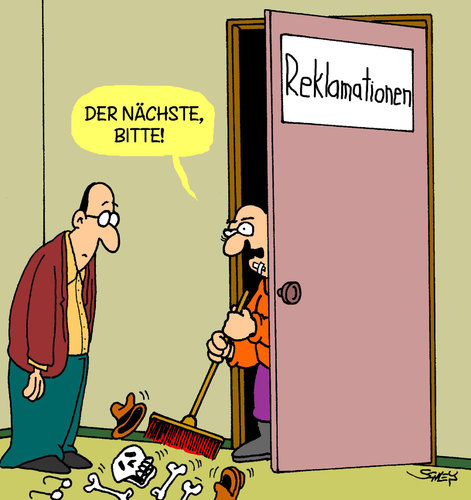 Cartoon: Der Nächste bitte (medium) by Karsten Schley tagged geld,verkaufen,deutschland,gesellschaft,service,wirtschaft,business,kundenservice,kundenservice,business,wirtschaft,service,gesellschaft,deutschland,verkaufen,geld