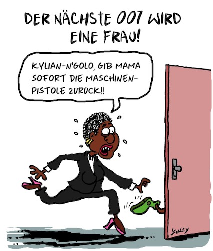 Cartoon: Der nächste James Bond (medium) by Karsten Schley tagged filme,unterhaltung,frauen,jamed,bond,traditionen,literatur,lashana,lynch,filme,unterhaltung,frauen,jamed,bond,traditionen,literatur,lashana,lynch