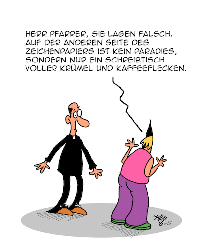 Cartoon: Der Pfarrer irrt (medium) by Karsten Schley tagged religion,glaube,paradies,kirche,mythen,legenden,wissenschaft,fakten,gesellschaft,religion,glaube,paradies,kirche,mythen,legenden,wissenschaft,fakten,gesellschaft