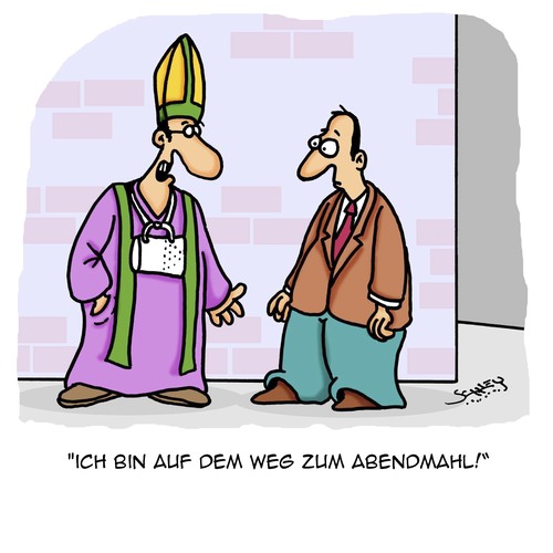 Cartoon: Der Weg... (medium) by Karsten Schley tagged religion,kirche,pfarrer,katholizismus,glaube,bibel,jobs,abendmahl,religion,kirche,pfarrer,katholizismus,glaube,bibel,jobs,abendmahl