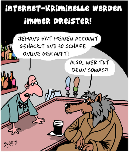 Cartoon: Der Wolf mal wieder!! (medium) by Karsten Schley tagged onlineshopping,internetkriminalität,computer,technik,betrug,tiere,wölfe,schafe,nahrungskette,gesellschaft,onlineshopping,internetkriminalität,computer,technik,betrug,tiere,wölfe,schafe,nahrungskette,gesellschaft