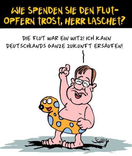 Cartoon: Deutschlands Zukunft (medium) by Karsten Schley tagged laschet,flut,zukunft,wahl,deutschland,empathie,kompetenz,klimawandel,politik,gesellschaft,laschet,flut,zukunft,wahl,deutschland,empathie,kompetenz,klimawandel,politik,gesellschaft