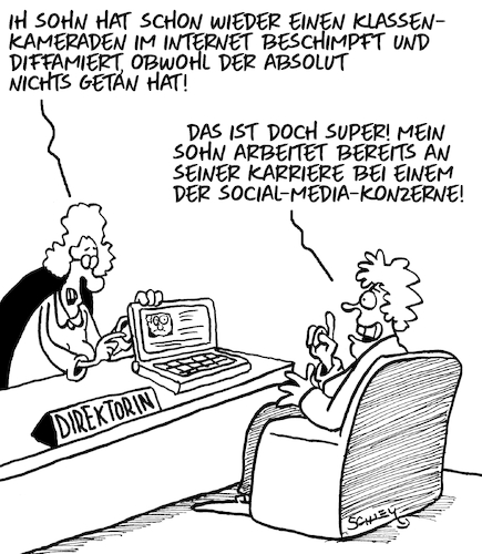 Cartoon: Diffamierung (medium) by Karsten Schley tagged internet,mobbing,socialmedia,schule,rufmord,diffamierung,technik,computer,gesellschaft,politik,internet,mobbing,socialmedia,schule,rufmord,diffamierung,technik,computer,gesellschaft,politik