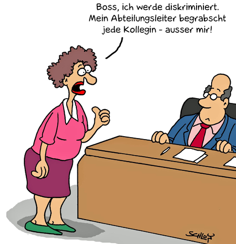 Cartoon: Diskriminierung (medium) by Karsten Schley tagged diskriminierung,abteilungsleitung,management,mobbing,frauen,männer,arbeit,arbeitsplatz,jobs,wirtschaft,business,diskriminierung,abteilungsleitung,management,mobbing,frauen,männer,arbeit,arbeitsplatz,jobs,wirtschaft,business