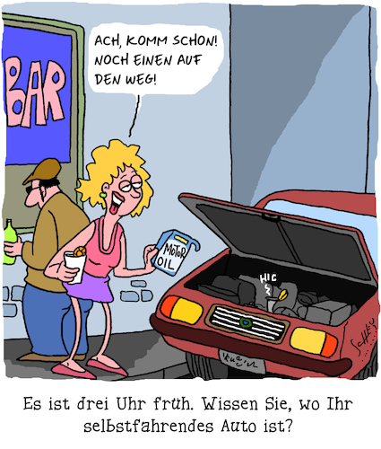 Cartoon: Drei Uhr früh (medium) by Karsten Schley tagged technik,autos,individualverkehr,selbstfahrend,computer,forschung,gesellschaft,technik,autos,individualverkehr,selbstfahrend,computer,forschung,gesellschaft