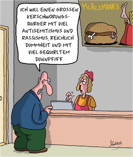 Cartoon: Dummheit mit Löffeln fressen (medium) by Karsten Schley tagged verschwörungstheorien,politik,psychiatrie,bildung,hildmann,internet,medien,facebook,twitter,gesellschaft,verschwörungstheorien,politik,psychiatrie,bildung,hildmann,internet,medien,facebook,twitter,gesellschaft