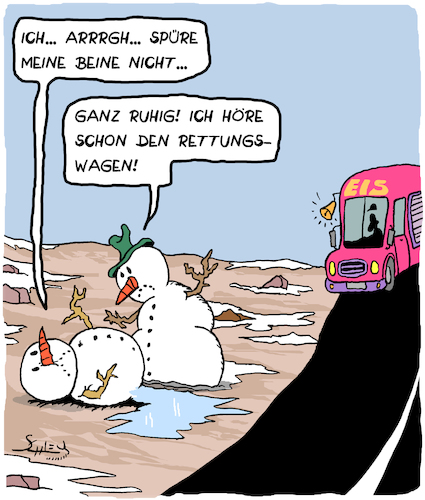 Cartoon: Durchhalten! (medium) by Karsten Schley tagged schnee,wetter,winter,rettungswagen,gesundheit,schneemänner,jahreszeiten,klima,gesellschaft,schnee,wetter,winter,rettungswagen,gesundheit,schneemänner,jahreszeiten,klima,gesellschaft