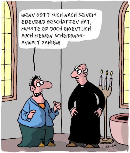 Cartoon: Ebenbild (medium) by Karsten Schley tagged gott,religion,christentum,ehe,scheidung,rechtsanwälte,rechnungen,geld,kirche,gott,religion,christentum,ehe,scheidung,rechtsanwälte,rechnungen,geld,kirche