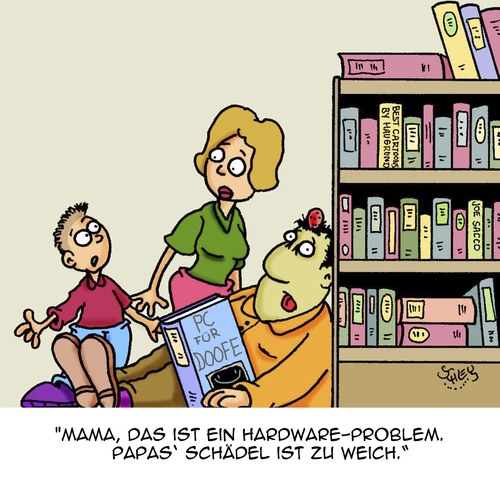 Cartoon: Echt hart... (medium) by Karsten Schley tagged computer,technik,bildung,bücher,literatur,unfälle,familien,väter,mütter,kinder,jugend,computer,technik,bildung,bücher,literatur,unfälle,familien,väter,mütter,kinder,jugend