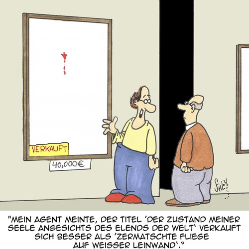 Cartoon: Echte Kunst! (medium) by Karsten Schley tagged kunst,galerien,verkaufen,geld,kunstsammler,malen,gemälde,business,kunst,galerien,verkaufen,geld,kunstsammler,malen,gemälde,business
