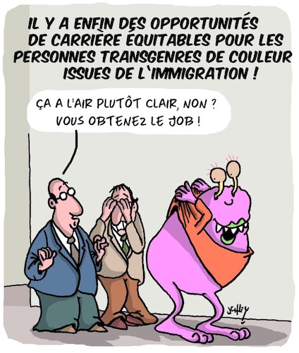 Cartoon: Egalite (medium) by Karsten Schley tagged diversite,egalite,personnes,trans,carriere,de,couleur,economie,politique,societe,diversite,egalite,personnes,trans,carriere,de,couleur,economie,politique,societe