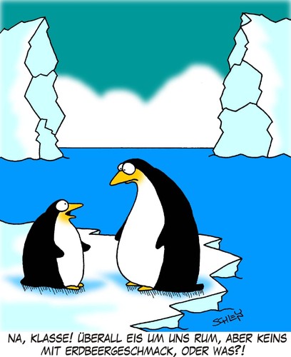 Cartoon: Eis (medium) by Karsten Schley tagged ernährung,gesundheit,natur,kinder,pinguine,tiere,antarktis,ernährung,gesundheit,natur,kinder,pinguine,tiere,antarktis