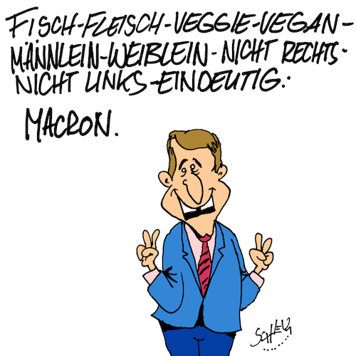 Cartoon: Emmanuel Macron (medium) by Karsten Schley tagged frankreich,politiker,wahlen,politik,macron,links,rechts,mitte,wirtschaft,kandidat,stichwahl,frankreich,politiker,wahlen,politik,macron,links,rechts,mitte,wirtschaft,kandidat,stichwahl