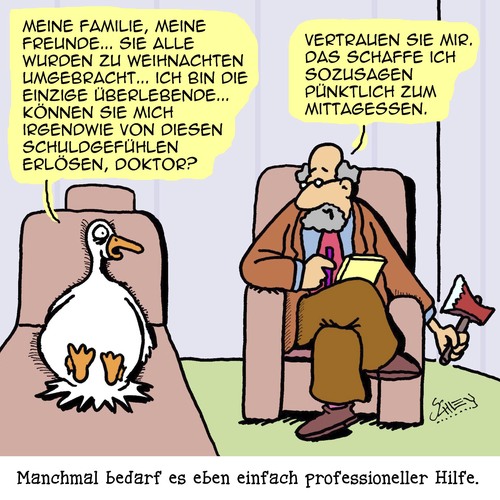 Cartoon: Erlösung (medium) by Karsten Schley tagged weihnachten,essen,ernährung,kochen,ärzte,psychologen,patienten,psychologie,tiere,gänse,religion,weihnachten,essen,ernährung,kochen,ärzte,psychologen,patienten,psychologie,tiere,gänse,religion