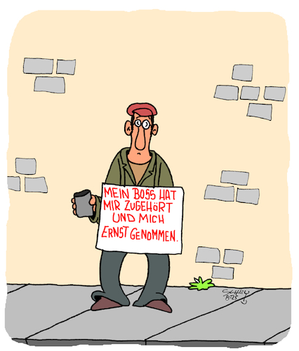 Cartoon: Ernst genommen (medium) by Karsten Schley tagged arbeitgeber,arbeitnehmer,wertschätzung,meinung,arbeitsklima,management,mitarbeiterführung,empathie,wirtschaft,business,gesellschaft,arbeitgeber,arbeitnehmer,wertschätzung,meinung,arbeitsklima,management,mitarbeiterführung,empathie,wirtschaft,business,gesellschaft