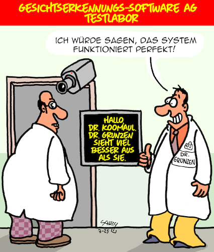 Cartoon: Es funktioniert! (medium) by Karsten Schley tagged gesichtserkennung,technik,it,forschung,computer,ki,wissenschaft,wirtschaft,gesellschaft,medien,gesichtserkennung,technik,it,forschung,computer,ki,wissenschaft,wirtschaft,gesellschaft,medien