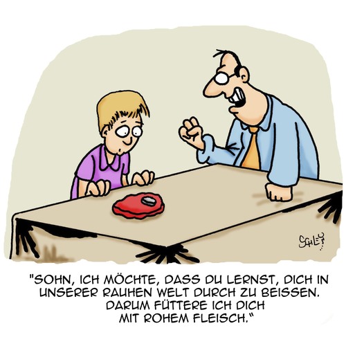 Cartoon: Es ist eine rauhe Welt... (medium) by Karsten Schley tagged eltern,kinder,erziehung,ernährung,kindheit,jugend,gesellschaft,deutschland,eltern,kinder,erziehung,ernährung,kindheit,jugend,gesellschaft,deutschland