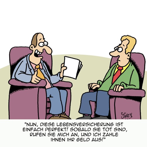 Cartoon: Fair versichert! (medium) by Karsten Schley tagged versicherungen,versicherungsvertreter,lebensversicherung,business,wirtschaft,versicherungswirtschaft,vakäufer,verkaufen,kunden,leben,tod,versicherungen,versicherungsvertreter,lebensversicherung,business,wirtschaft,versicherungswirtschaft,vakäufer,verkaufen,kunden,leben,tod