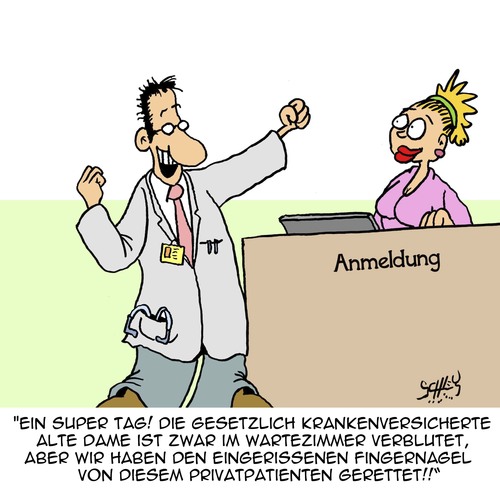 Cartoon: Fair versichert! (medium) by Karsten Schley tagged krankheit,gesundheit,krankenversicherung,ärzte,patienten,krankenhäuser,tod,privatpatienten,krankheit,gesundheit,krankenversicherung,ärzte,patienten,krankenhäuser,tod,privatpatienten