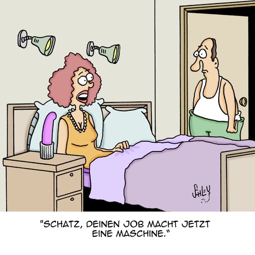 Cartoon: Fluch der Technik (medium) by Karsten Schley tagged ehe,beziehungen,liebe,männer,frauen,gesellschaft,technik,ehe,beziehungen,liebe,männer,frauen,sex,gesellschaft,technik