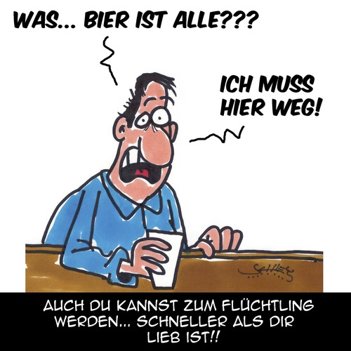 Cartoon: Flüchtling (medium) by Karsten Schley tagged flüchtlinge,migration,politik,deutschland,gesellschaft,faschismus,freiheit,demokratie,gastronomie,bier,pubs,bars,flüchtlinge,migration,politik,deutschland,gesellschaft,faschismus,freiheit,demokratie,gastronomie,bier,pubs,bars